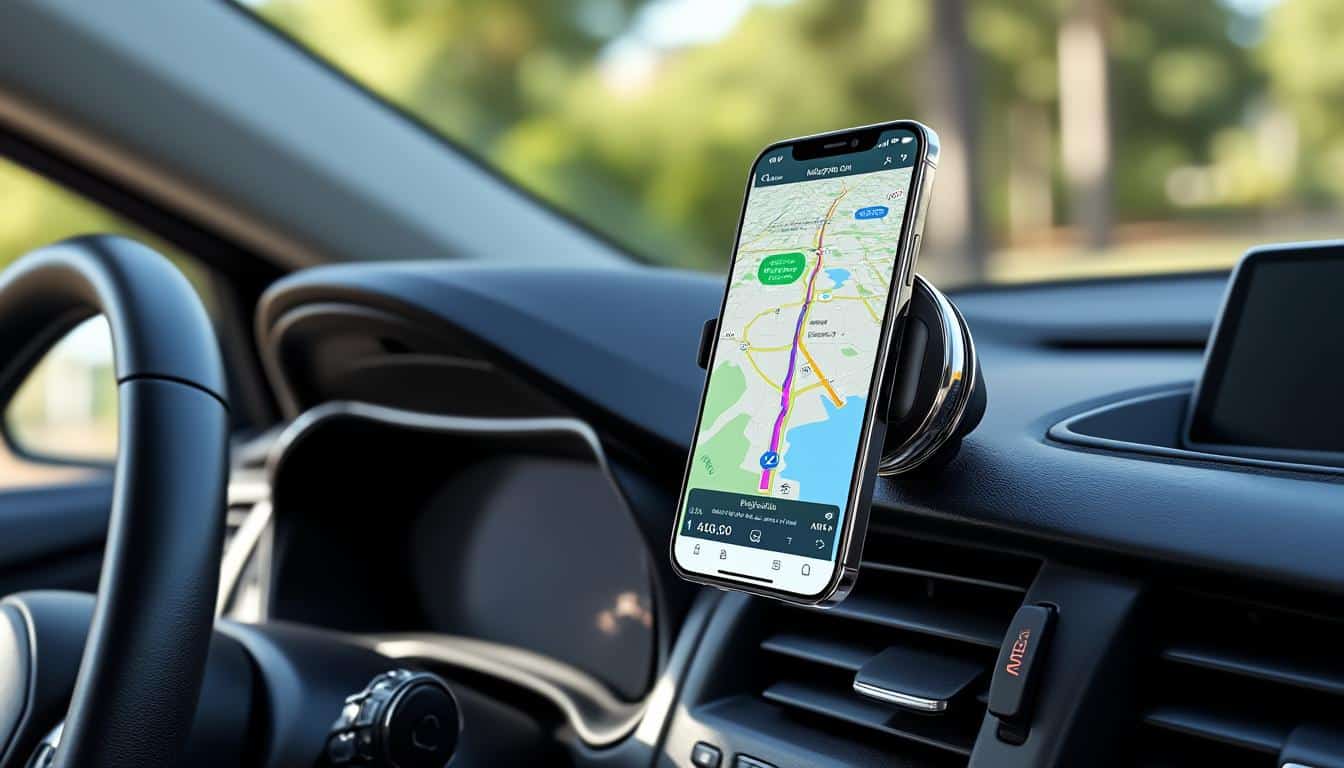 découvrez comment un support magnétique aimanté facilite la fixation de votre smartphone pour une utilisation optimale en tant que gps de navigation.