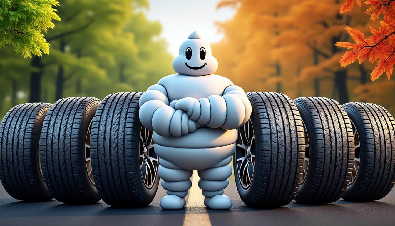 le bibendum michelin, mascotte emblématique, représente mondialement les pneus adaptés à toutes les saisons.
