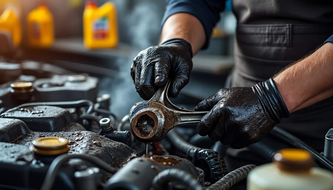 découvrez l'ambiance unique du garage avec l'odeur caractéristique de l'huile brûlée et du cambouis, symbole de l'entretien et de la vidange automobile.