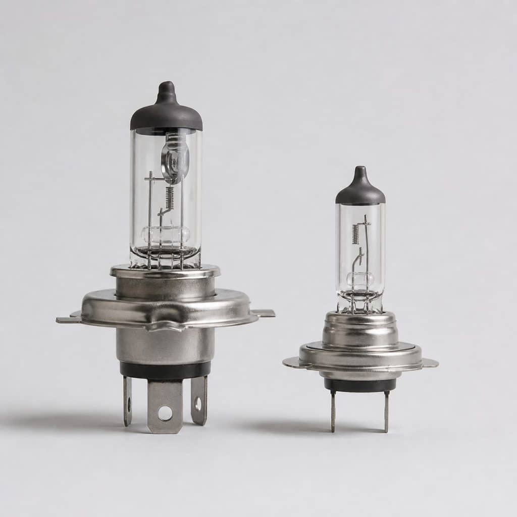Ampoule de phare avant (H4/H7) présenté sur fond clair